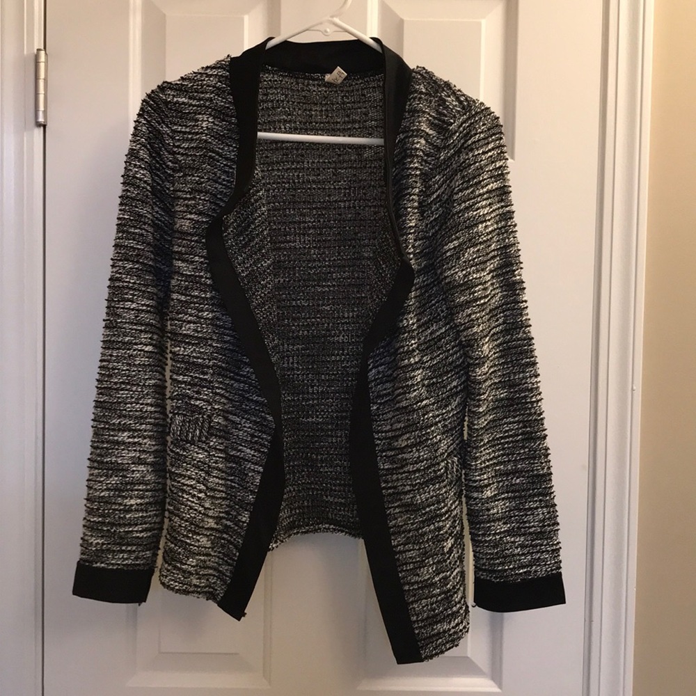 Black and white marled draped blazer jacket